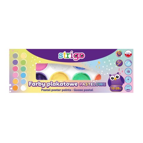 Farby plakatowe Strigo pastelowe 12k 5902315579606 kolor: mix 12 kolor. (z pędzelkiem) Strigo