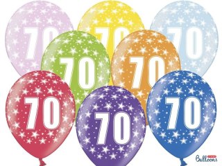 Balon gumowy Partydeco gumowy 70 urodziny, mix kolorów 30 cm/6 sztuk mix 300mm (SB14M-070-000-6) Partydeco