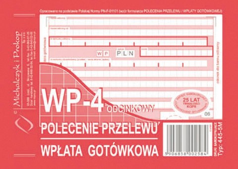 Druk samokopiujący Michalczyk i Prokop Polecenie przelewu / wpłata gotówkowa A6 80k. (445-5M) Michalczyk i Prokop