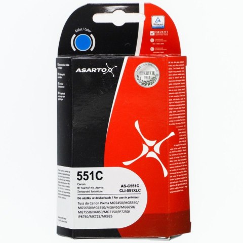 Tusz (cartridge) alternatywny Asarto Canon cyan (AS-C551C) Asarto Tusz (cartridge) alternatywny Asarto Canon cyan (AS-C551C) Asarto