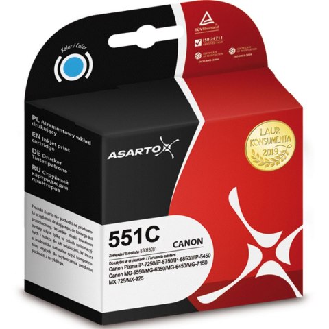 Tusz (cartridge) alternatywny Asarto Canon cyan (AS-C551C) Asarto Tusz (cartridge) alternatywny Asarto Canon cyan (AS-C551C) Asarto