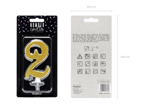 Świeczka urodzinowa Partydeco Cyferka 2, złoty, 10cm (SCU4-2-019) Partydeco Świeczka urodzinowa Partydeco Cyferka 2, złoty, 10cm (SCU4-2-019) Partydeco