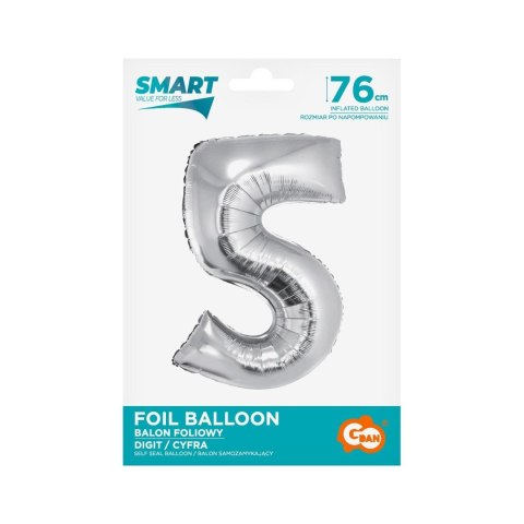 Balon foliowy Godan Smart cyfra 5 srebrna 76cm (CH-SSR5) Godan