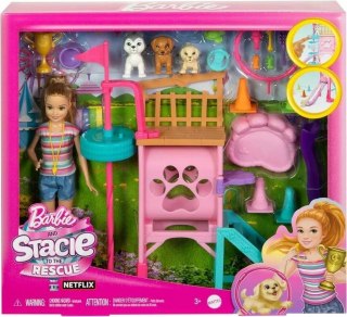 Lalka Barbie Stacie plac zabaw piesków (HRM10) Barbie