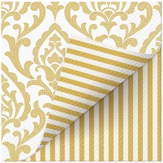 Serwetki Paw Lunch Double Design Portuguese Tiles Stripe (gold) mix nadruk bibuła [mm:] 330x330 (SDLD000409) Paw