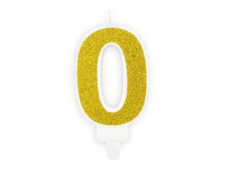 Świeczka urodzinowa Partydeco cyferka 0 złoty brokat 7cm (SCU3-0-019B) Partydeco