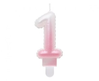 Świeczka urodzinowa Godan cyferka 1, ombre, perłowa biało-różowa, 7 cm (SF-PBR1) Godan