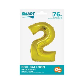 Balon foliowy Godan Smart cyfra 2 złota 76cm (CH-SZL2) Godan