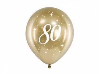 Balon gumowy Partydeco Glossy 80 urodziny złoty 300mm (CHB14-1-80-019-6) Partydeco