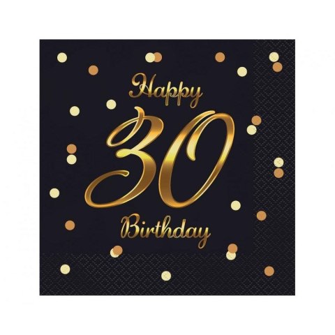 Serwetki Godan Happy 30 Birthday,nadruk złoty czarny papier [mm:] 330x330 (PG-S30C) Godan