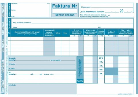 Druk samokopiujący Michalczyk i Prokop Faktura - metoda kasowa wzór pełny dla prowadzących sprzedaż w cenach netto A5 80k. (151- Michalczyk i Prokop