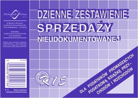 Druk offsetowy Michalczyk i Prokop DZIENNE ZEST SPRZED NIEUD. K15 A6 50k. (K-15) Michalczyk i Prokop