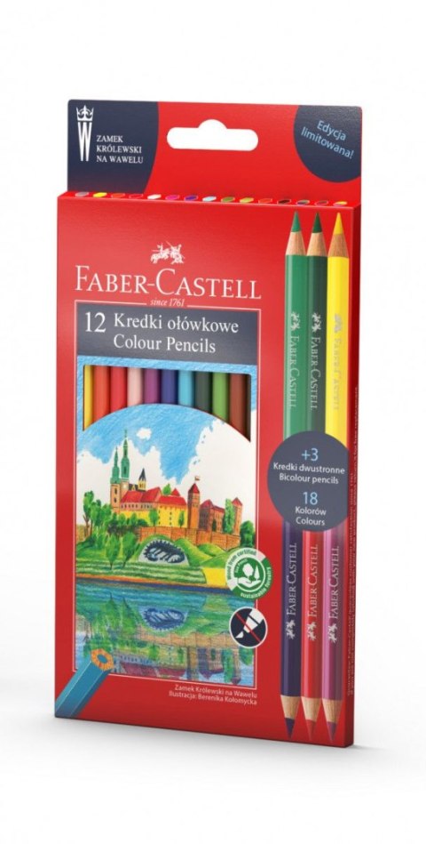 Kredki ołówkowe Faber Castell dwustronne Wawel 12+3 kol. (201480 FC) Faber Castell