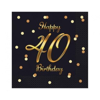 Serwetki Godan Happy 40 Birthday, nadruk złoty czarny papier [mm:] 330x330 (PG-S40C) Godan