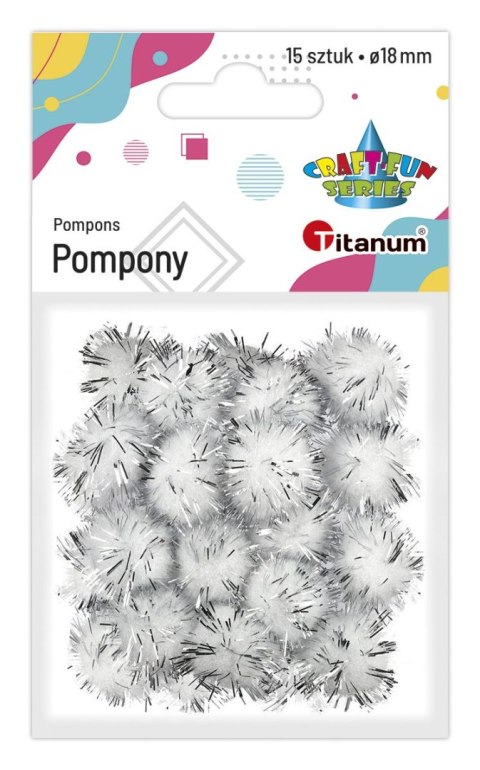 Pompony Titanum Craft-Fun Series brokatowe białe 15 szt (338524) Titanum Pompony Titanum Craft-Fun Series brokatowe białe 15 szt (338524) Titanum