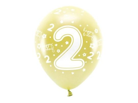 Balon gumowy Partydeco cyfra 2 (1 op. / 6 szt.) złoty 330mm (ECO33M-202-019J-6) Partydeco