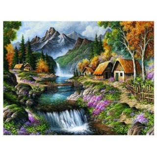 Zestaw kreatywny Norimpex Diamentowa mozaika domki nad rzeką 40x30cm (NO-1007419) Norimpex