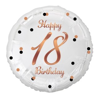 Balon foliowy Godan 18 Birthday, biały, nadruk różowo-złoty 18cal (FG-O18B) Godan