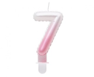 Świeczka urodzinowa Godan cyferka 7, ombre, perłowa biało-różowa, 7 cm (SF-PBR7) Godan