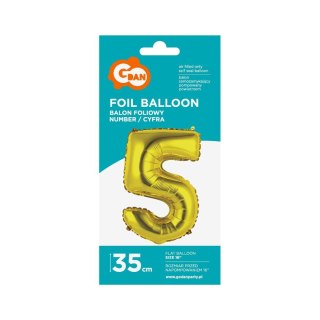 Balon foliowy Godan cyfra 5 złoty 35 cm (FG-C35Z5) Godan