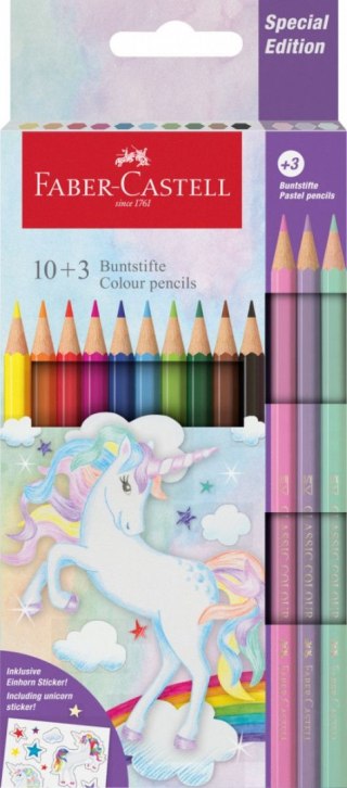 Kredki ołówkowe Faber Castell Jednorożec +naklejki 10+3 kol. (111219 FC) Faber Castell