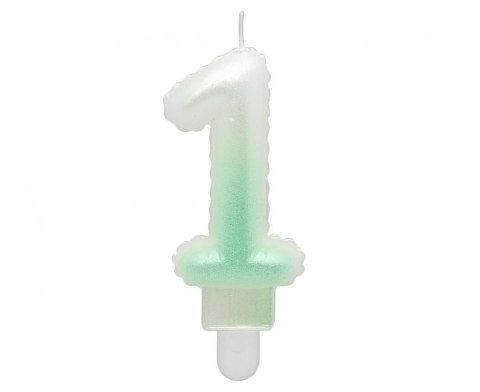 Świeczka urodzinowa Godan cyferka 1, ombre, perłowa biało-zielona, 7 cm (SF-PBZ1) Godan Świeczka urodzinowa Godan cyferka 1, ombre, perłowa biało-zielona, 7 cm (SF-PBZ1) Godan