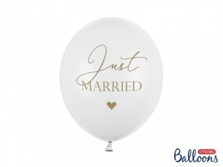 Balon gumowy Partydeco Just Married, P. Pure White biały 300mm 12cal (SB14P-237-008-6) Partydeco