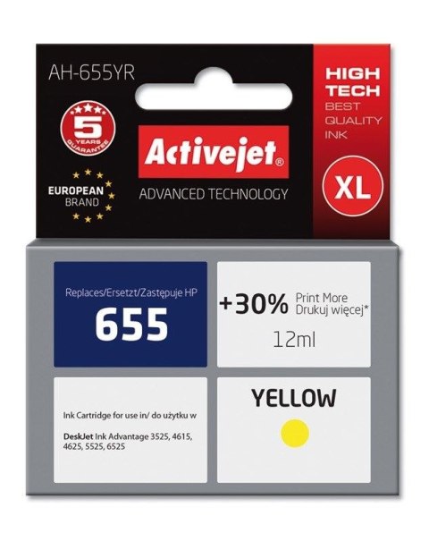 Tusz (cartridge) alternatywny Activejet HP 655 CZ112AE żółty (EXPACJAHP0217) Activejet Tusz (cartridge) alternatywny Activejet HP 655 CZ112AE żółty (EXPACJAHP0217) Activejet