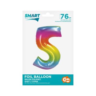 Balon foliowy Godan Smart cyfra 5 tęcza 76cm (CH-STC5) Godan