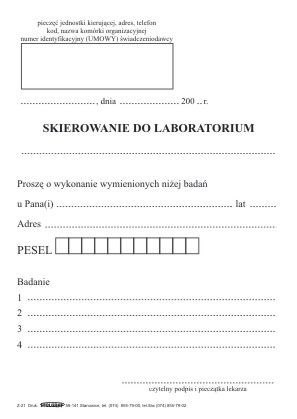 Druk samokopiujący Stolgraf Skierowanie do laboratorium A6 100k. (Z21) Stolgraf