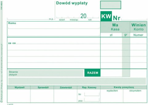 Druk samokopiujący Michalczyk i Prokop KW Dowód wypłaty A6 80k. (402-5) Michalczyk i Prokop