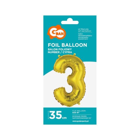 Balon foliowy Godan cyfra 3 złoty 35 cm (FG-C35Z3) Godan