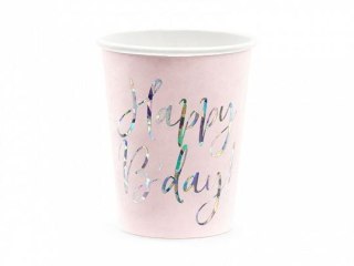 Kubek jednorazowy Partydeco Happy Birthday!, jasny pudrowy róż (1 op. / 6 szt.) papier 220ml (KPP63-081PJ-EU1) Partydeco