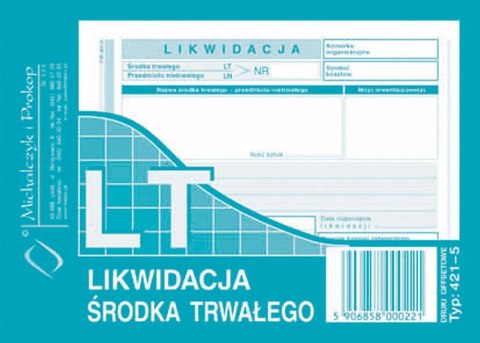 Druk offsetowy Michalczyk i Prokop likwidacja środka trwałego A6 40k. (421-5) Michalczyk i Prokop