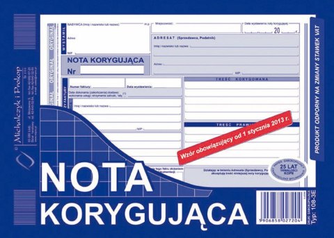 Druk offsetowy Michalczyk i Prokop nota korygująca VAT netto pełna A5 A5 80k. (108-3) Michalczyk i Prokop