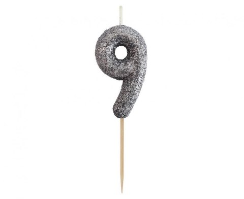 Świeczka urodzinowa Godan piker cyferka 9, brokatowa czarna, 11x3.5 cm (BH-SPC9) Godan Świeczka urodzinowa Godan piker cyferka 9, brokatowa czarna, 11x3.5 cm (BH-SPC9) Godan