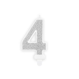 Świeczka urodzinowa Partydeco cyferka 4 srebrny 7 cm 7cm (SCU3-4-0188) Partydeco