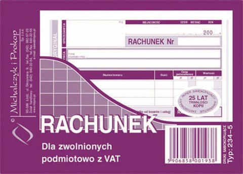 Druk offsetowy Michalczyk i Prokop Rachunek uproszczony dla zwolnionych z VAT A6 A6 80k. (234-5) Michalczyk i Prokop