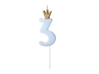 Świeczka urodzinowa Partydeco Cyferka 3, jasny niebieski, 9.5cm (SCU6-3-001J) Partydeco