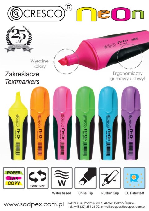 Zakreślacz Cresco NEON 4 kolory 1,0-5,0mm (270044) Cresco Zakreślacz Cresco NEON 4 kolory 1,0-5,0mm (270044) Cresco
