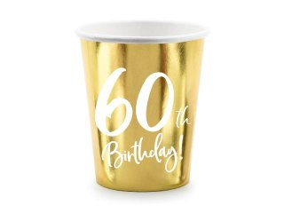 Kubek jednorazowy Partydeco 60th Birthday, złoty (1 op. / 6 szt.) papier 220ml (KPP73-60-019M) Partydeco