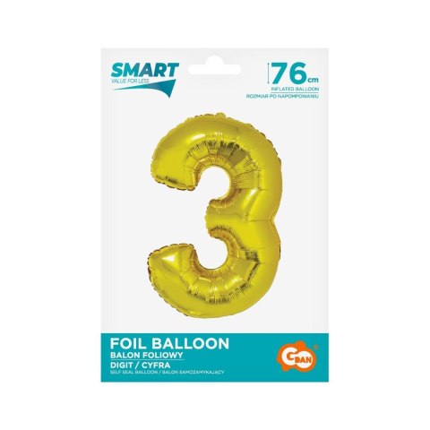 Balon foliowy Godan Smart cyfra 3 złota 76cm (CH-SZL3) Godan