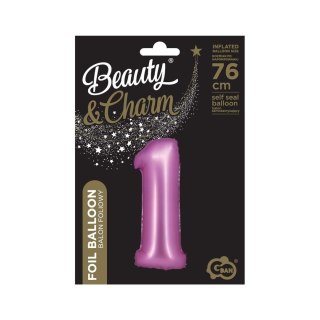 Balon foliowy Godan Beauty&Charm Cyfra 1 satynowy róż 76cm (CH-BSR1) Godan