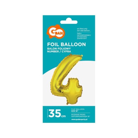 Balon foliowy Godan cyfra 4 złoty 35 cm (FG-C35Z4) Godan Balon foliowy Godan cyfra 4 złoty 35 cm (FG-C35Z4) Godan