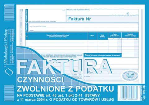 Druk offsetowy Michalczyk i Prokop Faktura czynności zwolnione z podatku A5 80k. (198-3E) Michalczyk i Prokop